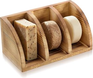 Portasapone in Legno Fatto a Mano, Portasapone in Bambù a 3 Scomparti Autodrenante per Doccia e Bagno, Organizzatore per Saponette - Product Image 1
