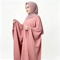 Kaftan chauve-souris rose poudré pour femme, vêtement modeste monochrome, tenue islamique musulmane, longueur ras du sol, couvrance intégrale