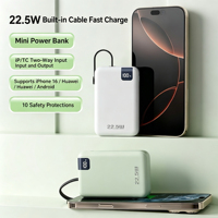 Batería Externa Portátil de 10000mAh en Oferta, con Carga Súper Rápida de 22.5W/35W, Cables Integrados, Diseño Delgado, Impresión de Logotipo