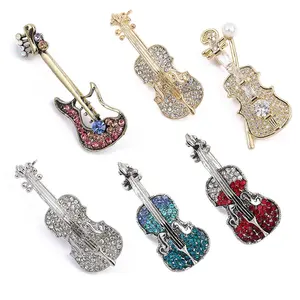 Mini Violin Musical Instrument Pin Diamond Encrusted Bass Vintage Pin Alloy Badge