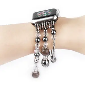 HuaMJ 2021设计师魅力表带Iwatch表带水晶串珠手链弹性串珠表带苹果手表