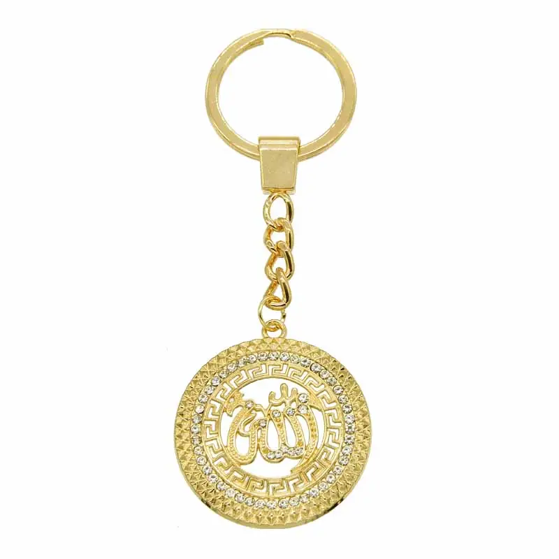 Key chain Custom Fashion Zinc Alloy Rhinestone Silver Gold Metal Keyring Allah Islam Muslim Keychain