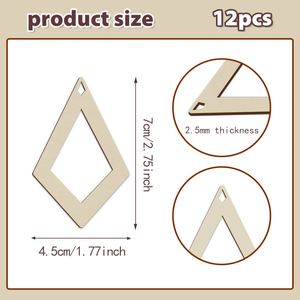 Ornements en gros : Découpes en bois vierges pour gravure laser, boucles d'oreilles en bois brut en forme de losange - Product Image 2