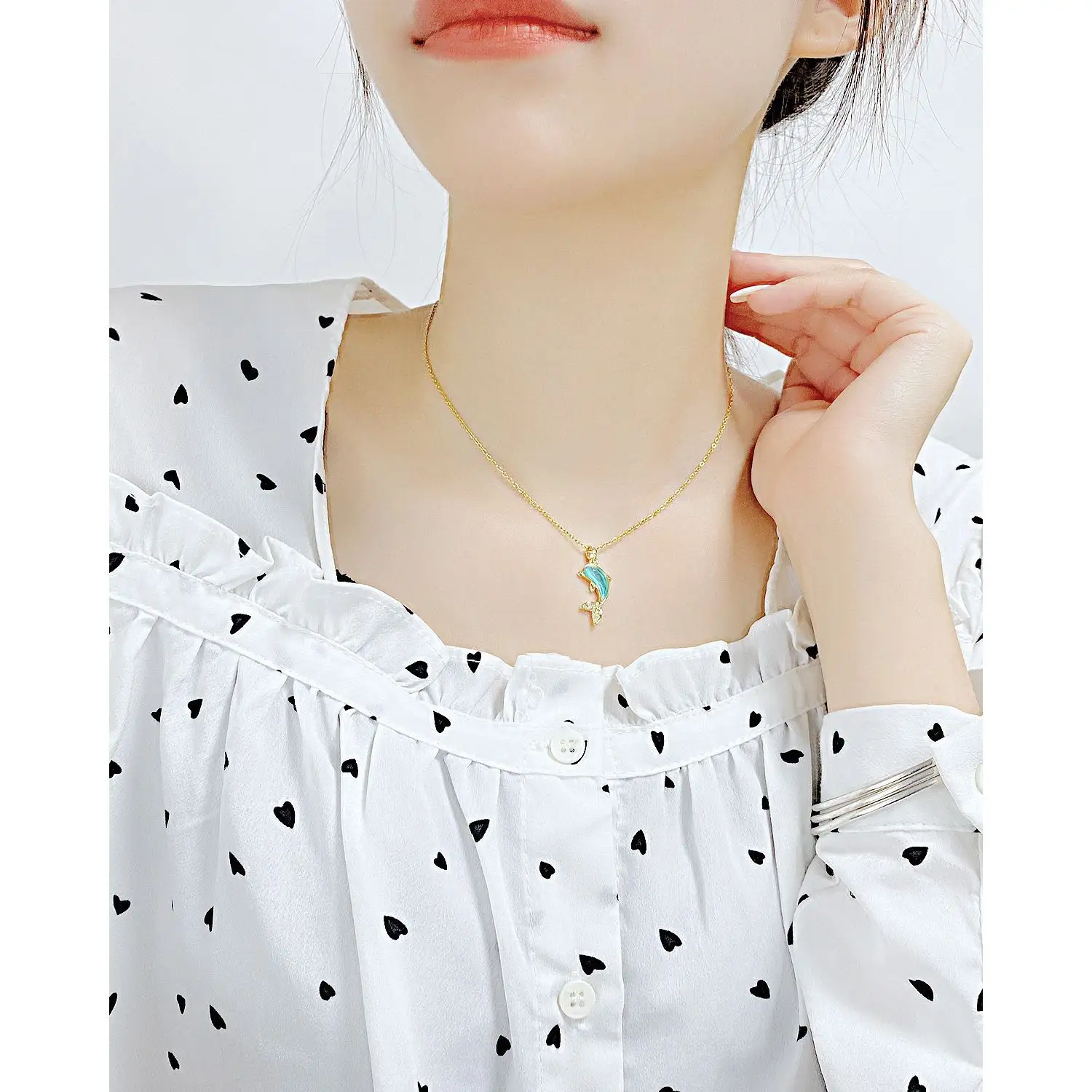 Mới Đến Mùa Hè Thép Không Gỉ Mạ Vàng Chuỗi Màu Xanh Đá Cá Heo Mặt Dây Chuyền Choker Vòng Cổ Tùy Chỉnh Đồ Trang Sức Cho Phụ Nữ