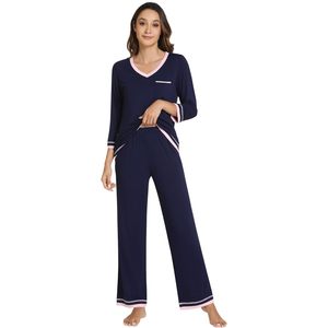 Ensemble de pyjamas pour femmes personnalisés en viscose de bambou, haut à manches 3/4, pantalon doux avec poche, tailles S-XXL - Product Image 4