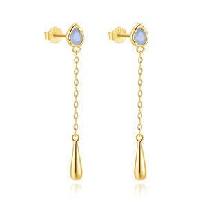Boucles d'oreilles pendantes en argent sterling S925 avec opale et pampilles en zircon cubique en forme de goutte d'eau, élégantes, pour femme, bijoux de mode - Product Image 1