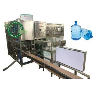 Machine de remplissage d'eau stérile, couvercle de cou de 55mm, brossage intérieur et extérieur, désinfection à l'eau stérile, lavage de bouteilles de 5 gallons