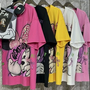 8098/FANMAJIALIE Fornitore di Qualità, T-Shirt Oversize da <span class=keywords><strong>Donna</strong></span> Resistente con Stampa Mickey <span class=keywords><strong>Minnie</strong></span> Kitty, Cartone Animato Luccicante per Uso Quotidiano - Product Image 1