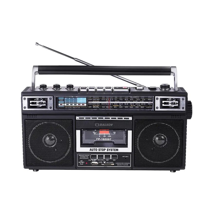 Boombox — lecteur Cassette rétro, 4 cœurs, lecteur stéréo AM/FM, fonctionne à piles, avec un grand haut-parleur et une prise pour écouteurs