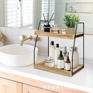 Estante de Almacenamiento de Madera de Doble Capa, Organizador Multifuncional de 2 Niveles para Cocina y Baño con Marco Metálico para Condimentos y - Product Image 1