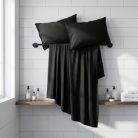 Parure de lit d'hôtel de luxe noire unie, résistante aux plis, drap-housse, taie d'oreiller, 4 pièces, linge de lit d'hôtel, logo personnalisé, vente en gros