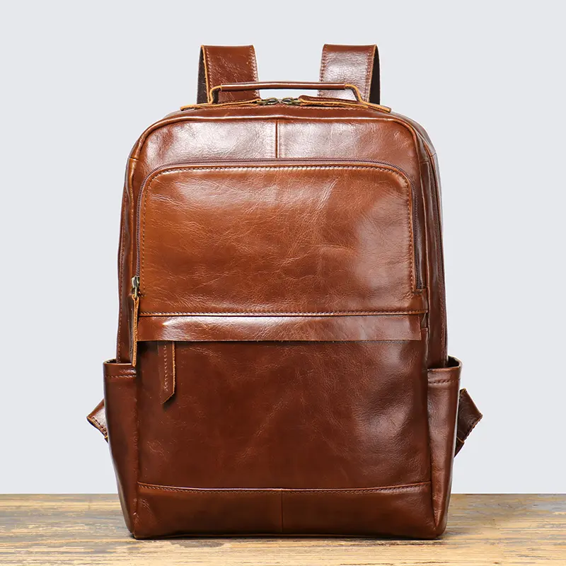 Factory wholesale men's travel backpack large capacity genuine leather laptop backpack