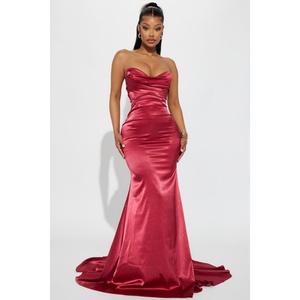 Nuevo Diseño, Estilo Personalizado, Vestido Largo de Satén con Corsé Plisado en el Busto, Cierre Trasero Oculto, Sexy y Elegante para Mujer - Product Image 2