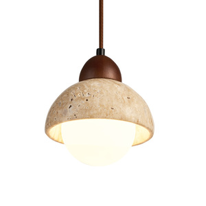 Natural Yellow Travertine Pendant Lamp Led E26 Single Head Round Wabi Sabi Style For Home Bedroom Bar Restaurant Hotel - Product Image 5