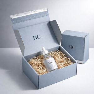 Boîte d'expédition en carton ondulé pour sérum d'essence pour soins de la peau, option B E Flute, bande de déchirure, boîte d'expédition personnalisée imprimée - Product Image 1