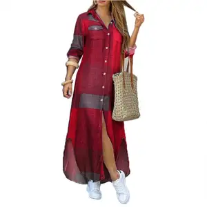 셔츠 드레스 여성 캐주얼 아프리카 플러스 사이즈 긴 소매 드레스 버튼 매일 가을 드레스