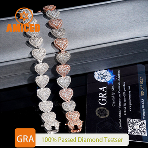 Bijoux fins Hip Hop Cœur Moissanite Diamant 13mm Argent Or rose mélangé Chaîne cubaine Bracelet - Product Image 3