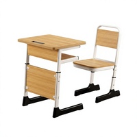 Ensemble bureau et chaise d'école réglables en hauteur, structure en acier, table d'étude en contreplaqué, siège individuel, mobilier de classe