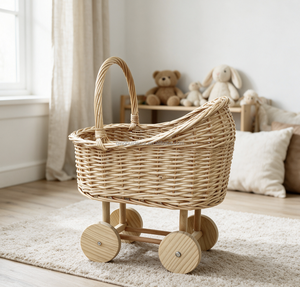 Panier <span class=keywords><strong>en</strong></span> saule fabriqué <span class=keywords><strong>en</strong></span> usine avec poignée, poussette pour poupée <span class=keywords><strong>en</strong></span> <span class=keywords><strong>osier</strong></span> avec roues, <span class=keywords><strong>chariot</strong></span> pour poupée avec pieds KD - Product Image 3