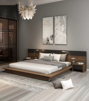 Lit Double Grande Taille Design Élégant en MDF Mélaminé Résistant pour Chambre d'Hôtel avec Table de Chevet