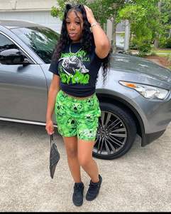 Nuovissimi abiti da palestra estivi donna alla moda con stampa lupo camicia di cotone <span class=keywords><strong>e</strong></span> pantaloncini Set per donna - Product Image 4