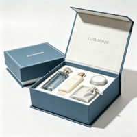 Boîte cadeau magnétique de luxe avec logo personnalisé, bleu acier, embossée, avec insert en velours pour coffret cadeau de parfum, soins de la peau, cosmétiques, vente en gros