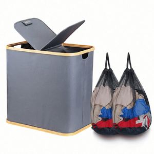 Cesto de Ropa Plegable Doble Grande de 92L con Bolsas Desmontables y Tapa, Diseño Plegable y Desmontable Conveniente para un Fácil Almacenamiento - Product Image 1