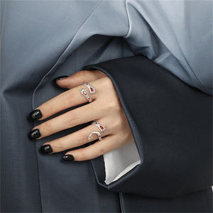 FUAMAY-anillo plata de primera ley con forma de pata de León para mujer, sortija, plata esterlina 925, Diamante rojo - Product Image 2