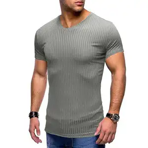 polyester high quality custom mens t-shirt compression sports wear bodybuilding gym clothing men gym t shirts v neck for men