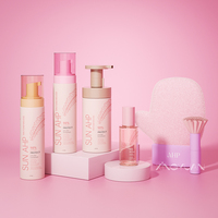 Bouteille Mousse Beige Hâlé 100ml en Plastique avec Gant Applicateur pour le Corps, Emballage Personnalisé pour Soins de la Peau, Bouteilles d'Huile de Bronzage