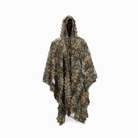 Poncho en polyester à capuche avec camouflage 3D en feuilles pour la chasse, la photographie de la faune, l'observation des oiseaux, le camping, la randonnée 140 x 120 cm