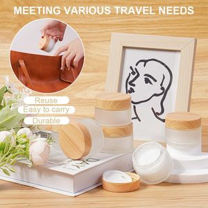 Pot en verre givré rond vide de 30 ml (1 oz) avec couvercle en bambou, récipient cosmétique de 50 g pour crème de maquillage, lotion - Product Image 3