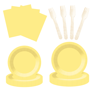 DAMAI – Vaisselle jetable unie jaune clair pour fêtes, assiettes de 7 et 9 pouces, gobelets en papier, serviettes - Product Image 4