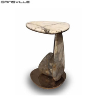 Gainsville Furniture Table d'appoint en acier inoxydable avec dessus en marbre et or pour le salon Meubles modernes de style luxueux