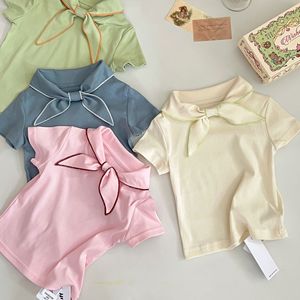 Eleganti Camicie Estive per Ragazze <span class=keywords><strong>con</strong></span> Colletto Navy e <span class=keywords><strong>Papillon</strong></span>, T-Shirt in Cotone a Maniche Corte - Product Image 2