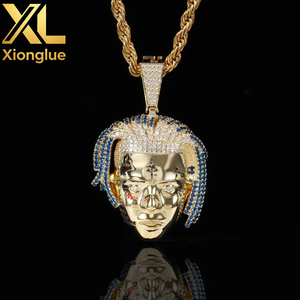 Punk Unisex American <b>Rapper</b> Singer XXXTentacion Head Pendant Copper Alloy Natural Zircon <b>Chain</b> Necklace Gold Iced Hip Hop - Product Image 1