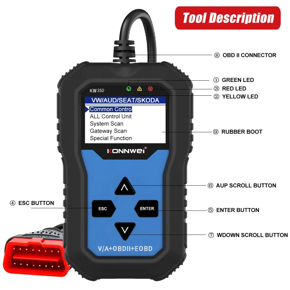 OBD2 uds Máy quét ABS SRS dầu thiết lập lại công cụ chẩn đoán konnwei kw350 OBD2 máy quét xe công cụ Chẩn đoán