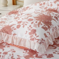 Parure de lit en microfibre brossée pré-lavée à imprimé floral Glace avec garniture en dentelle, housse de couette et taies d'oreiller