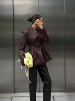 Blazer professionnel ajusté pour femme VV, veste en cuir à col en V avec boutons décoratifs, couleur unie, pour l'automne, style décontracté professionnel
