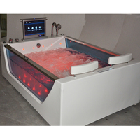 Baignoire rectangulaire transparente blanche moderne pour deux personnes, en acrylique sur mesure, 1200 mm, avec massage et commande par ordinateur