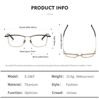 S-156T pur 100% titane optique lunettes lunettes confortable Silicone anti-dérapant support oreille crochet Temple pointe monture de lunettes