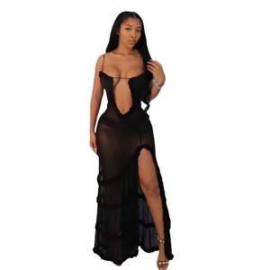 Robe longue moulante sexy en maille ajourée avec fente, style sling, pour femme, idéale pour les soirées et clubs – Vente en gros, très tendance - Product Image 5