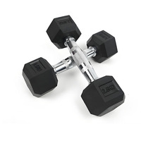 Dumbbell Karet Hexagonal Grosir Pabrik, Gagang Krom Hitam, Beban Bebas untuk Latihan di Rumah, Berbagai Ukuran