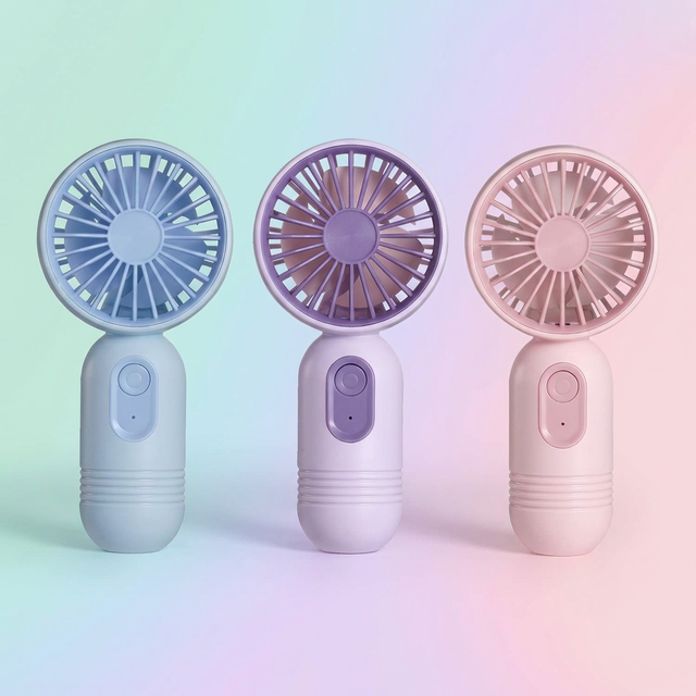 Portable Mini Handheld Fan 3-Speed Adjustable USB Rechargeable Plastic Batteries Included Button Control Color Box Packaging