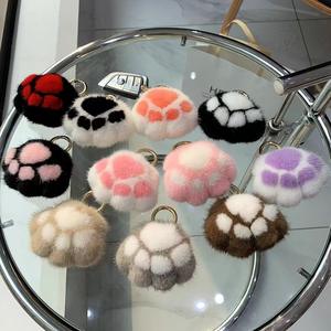 Luxueux doux chat griffe fausse fourrure pompon boule porte-clés en peluche porte-clés pour voiture sac suspendu public cible amoureux des chats - Product Image 6