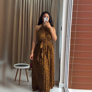 Abito <span class=keywords><strong>lungo</strong></span> plissettato estivo in poliestere con stampa leopardata, nuovo stile africano 2026, per donna, transfrontaliero - Product Image 3