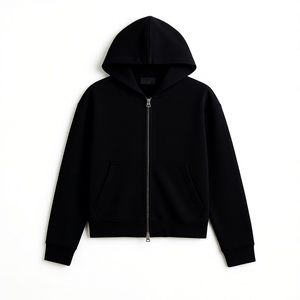 Men's Black Hooded Zip Up Sweatshirt Regular Fit Solid Colour Casual Fleece <b>Hoodie</b> With Front Pockets Autumn Wear 2027 - Product Image 6