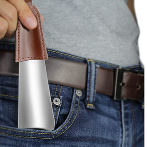 Wholesale supply of stainless steel and leather shoehorns, European and American style shoe-wearing aids, retro trendy shoe - Product Image 2
