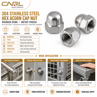 304 Stainless Steel Hex Cap Nut Rounded Dome Acorn Cap Nut Metric Thread Corrosion Resistant Stainless Hardware