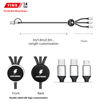 Cable de Carga Rápida USB Tipo C con Logotipo LED Personalizado, 3 en 2, Cable Trenzado de Nailon para Banco de Energía y Oficina, Regalo